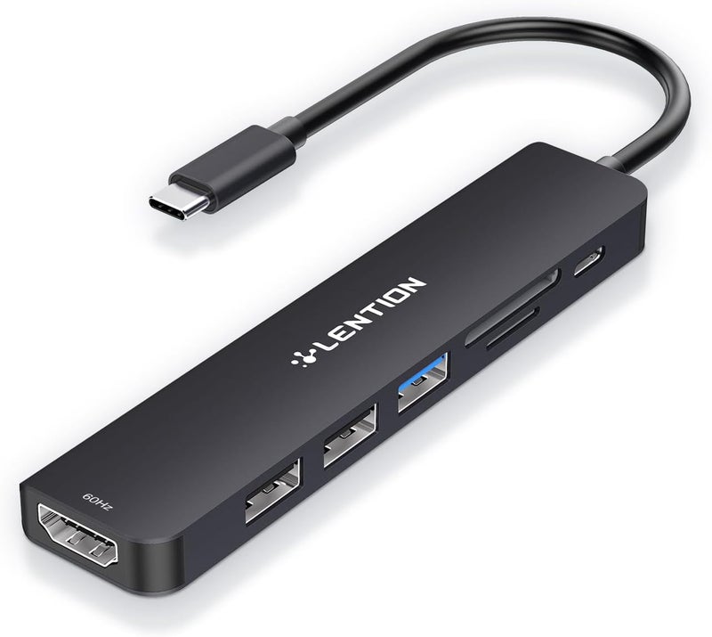 Lention USB C Hub with 100W Charging, 4K@60Hz HDMI, Dual Card Reader, USB 3.0 & 2.0 Compatible 2025-2016 MacBook Pro, New Mac Air/Surface, Chromebook, More, Stable Driver Adapter (CB-CE18p.Black) - Image 1